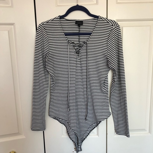 Who What Wear Tops | Black & White Bodysuit - Picture 2 of 5